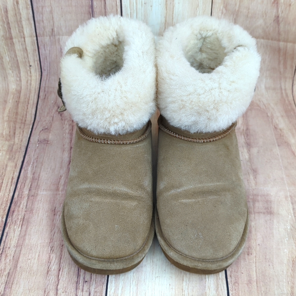 BearPaw Abby Boots Hickory Suede Sheepskin Shearling Collar Buckle Sz 9 - Picture 3 of 9